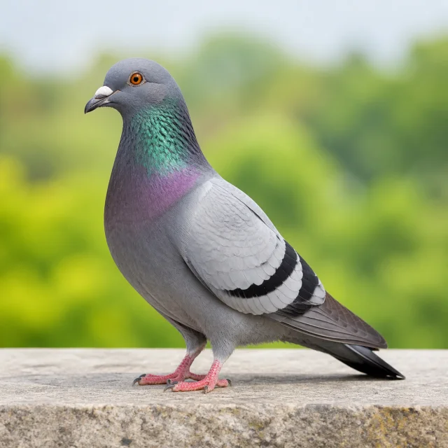 Blue-gray rock pigeon on a stone ledge for the bilingual Pigeon and परेवा lesson