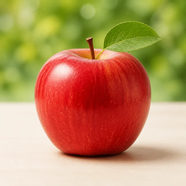 Fresh red apple with a green leaf for the bilingual Apple and स्याउ lesson