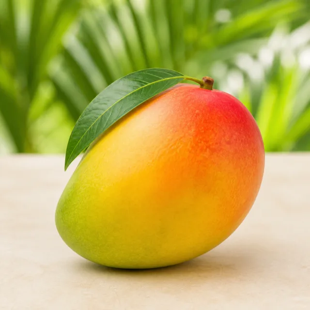 Ripe yellow green and red mango for the bilingual Mango and आँप lesson